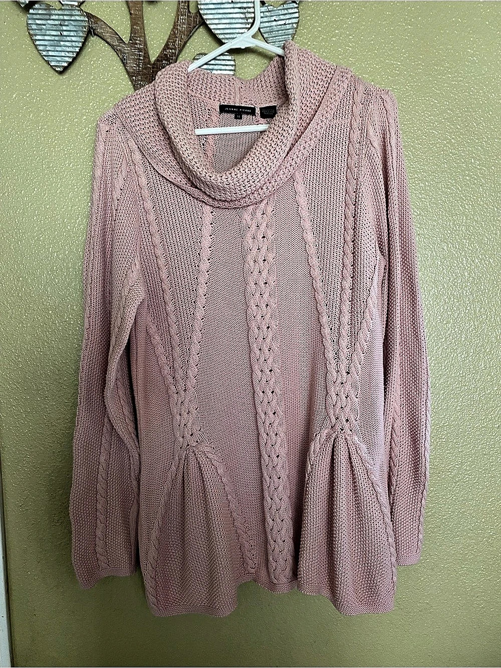 Jeanne Pierre Cotton Cowl Neck long Sweater in Pink Size Medium